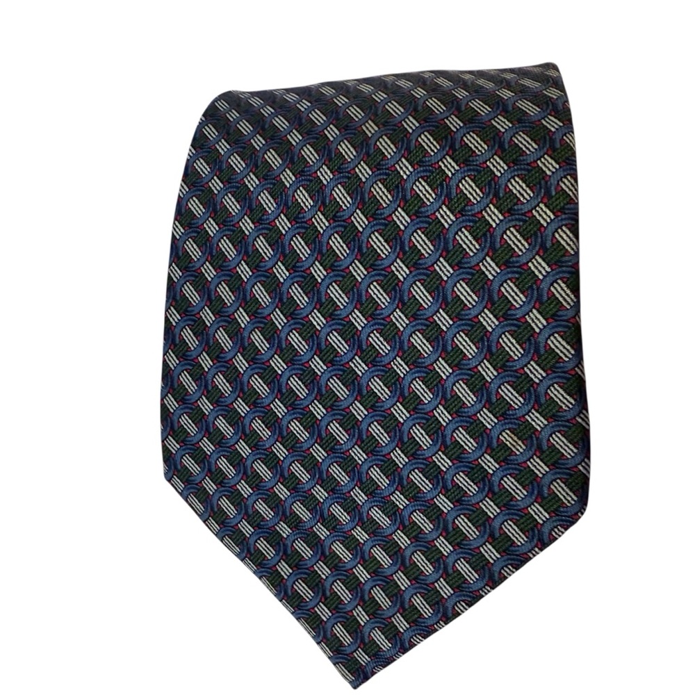 ⭐️HERMÈS TIE BLUE WHITE RED GREEN SILK GEOMETRIC CIRCLES 7760 FA FRANCE LUXURY